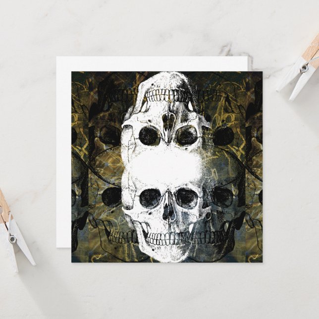 Invitation Halloween Horror - 3 Skulls Graffiti Burst (Devant/Arrière en situation)