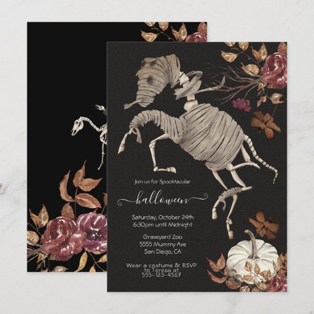Invitation Halloween Horse Floral Dark & Moody (Devant / Derrière)