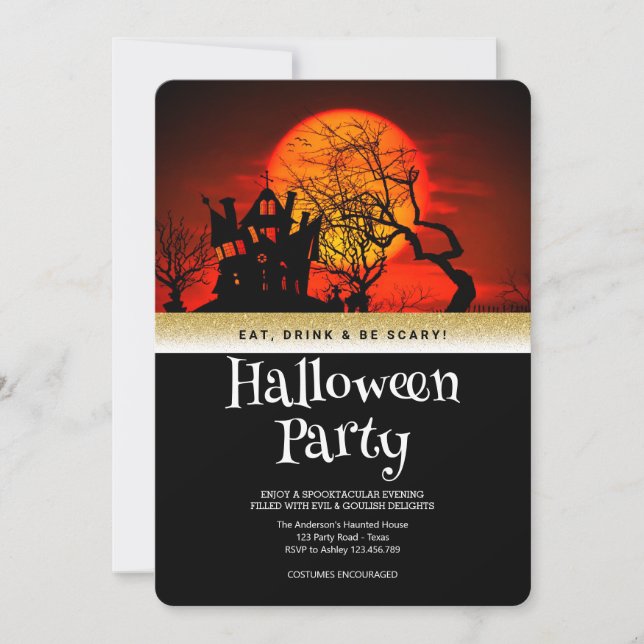 Invitation Halloween Imaginaire gothique Lune (Devant)