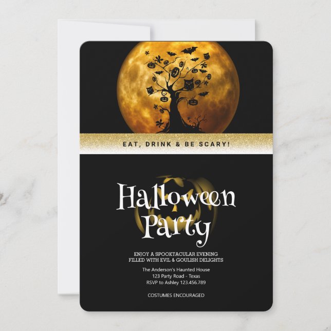 Invitation Halloween Imaginaire gothique Lune (Devant)