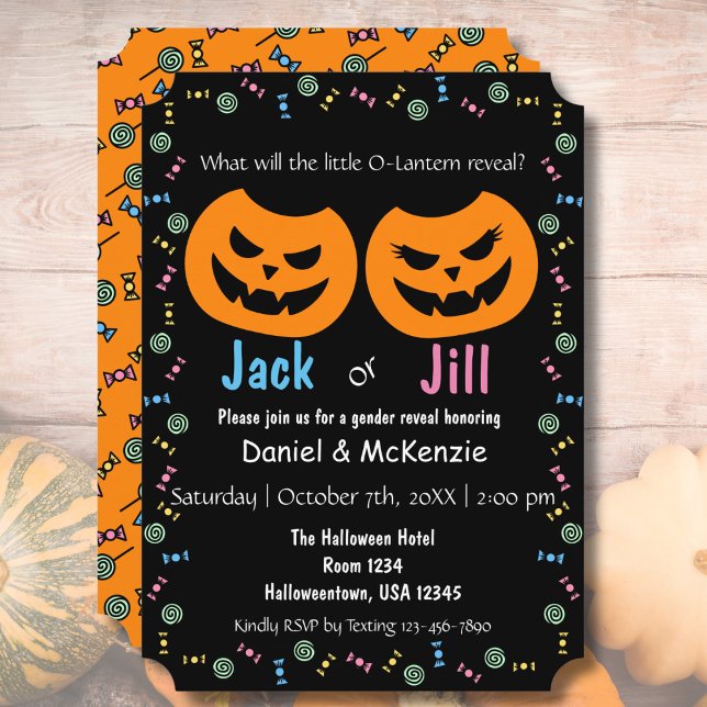 Invitation Halloween Jack ou Jill O-Lantern Reveal genre (Créateur téléchargé)