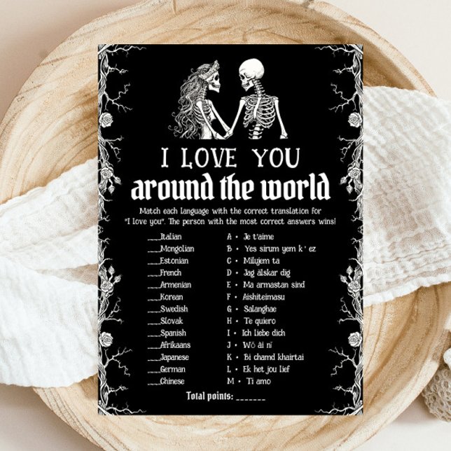 Invitation Halloween Je t'aime autour du monde jeu nuptiale (Black Halloween I Love You Around the World Bridal Game)