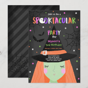 Invitation Halloween jolie sorcière Anniversaire fête Spookta