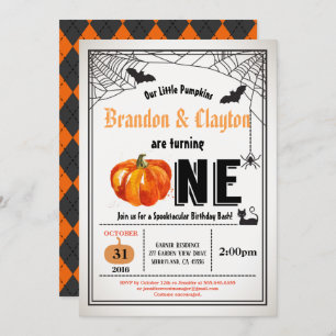 Invitation Halloween jumeaux citrouilles 1er premier annivers
