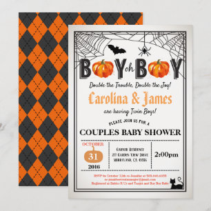 Invitation Halloween jumeaux citrouilles garçon douche coed r