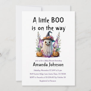 Invitation Halloween Little Boo Dark Purple Baby shower