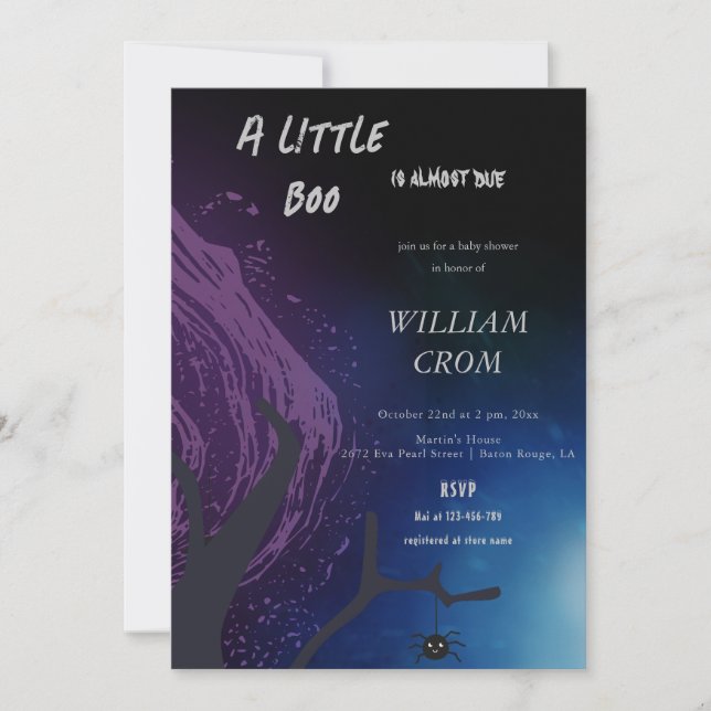 Invitation Halloween Little Boo Deep Dark Night Baby shower (Devant)
