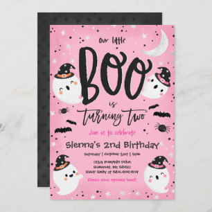 Invitation Halloween Little Boo Pink Ghost 2e fête d'annivers