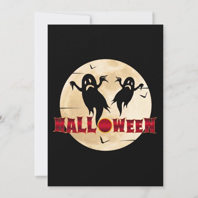 Invitation Halloween Lune Silhouette Fantômes chauves-souris (Devant)