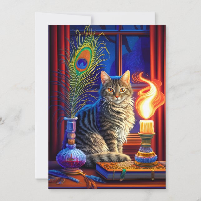 Invitation Halloween magique de chat et de fantôme à coudre (Devant)