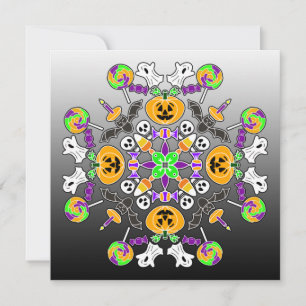 Invitation Halloween Mandala Fantômes, Citrouilles, chauves-s