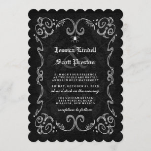 Invitation Halloween Mariage noir blanc gothique STRIPÉ EN AR