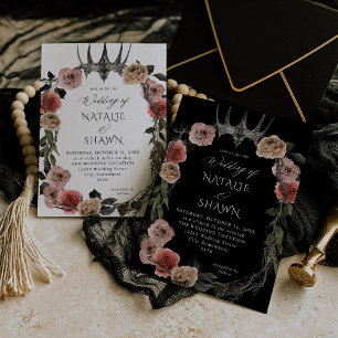 Invitation Halloween Mariage rose et noir