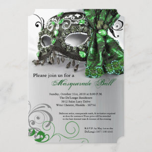 Invitation Halloween mascarade verte masquée masquée