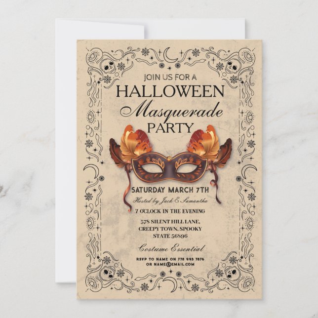 Invitation Halloween Masquerade Masque Ball gothique (Devant)