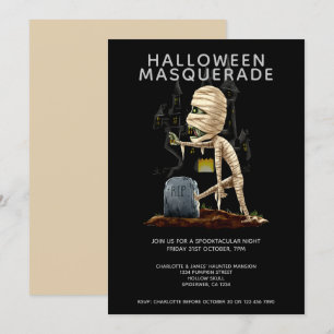 Invitation Halloween Masquerade momie et grave