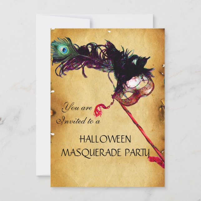 Invitation HALLOWEEN MASQUERADE PARTY, parchemin rsvp (Devant)
