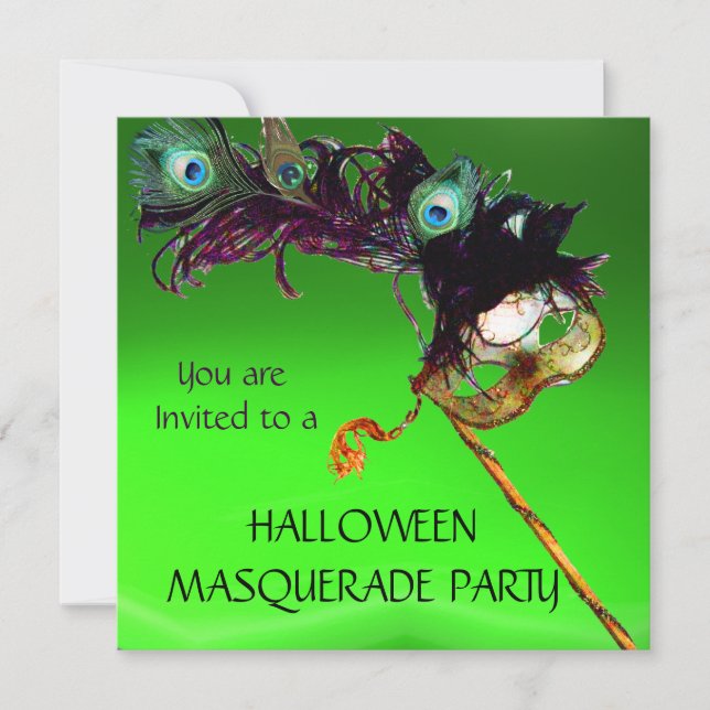 Invitation HALLOWEEN MASQUERADE PARTY Vert jaune noir bleu (Devant)