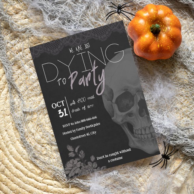 Invitation Halloween moderne noir goth crâne féminin adulte (Créateur téléchargé)