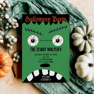 Invitation Halloween monstre vert eyball visage