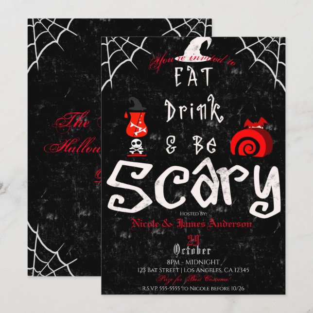Invitation Halloween Mystery Diner Manger Boire Soit Fête d'h (Devant / Derrière)