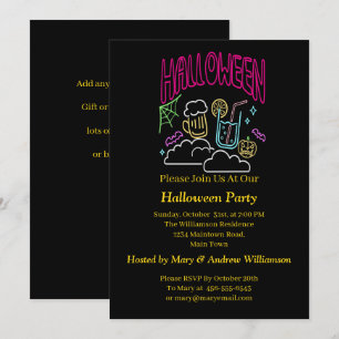 Invitation Halloween Neon Glow Look Beer Boire Party