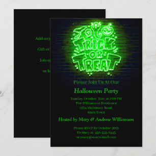 Invitation Halloween Neon Glow Look Green Trreat Party