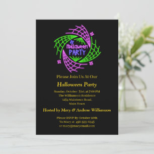 Invitation Halloween Neon Glow Look Spider Web Party