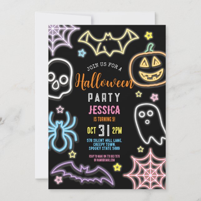 Invitation Halloween Neon Kids Party Glow Dark Party (Devant)