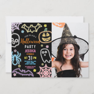 Invitation Halloween Neon Party Glow Dark Photo Anniversaire