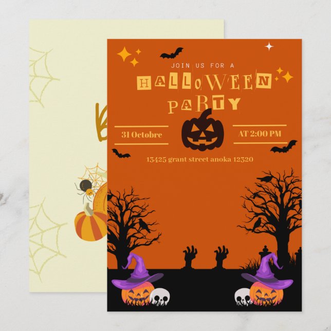 Invitation Halloween noir Spooktacular Anniversaire (Devant / Derrière)