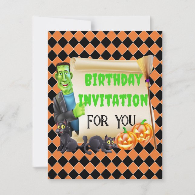 Invitation Halloween Nom des enfants Frankenstein Anniversair (Devant)