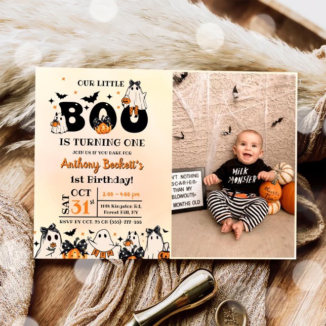 Invitation Halloween Notre Petit Boo 1ère fête d'anniversaire (Créateur téléchargé)