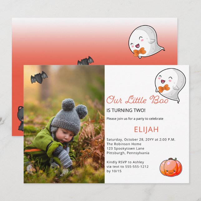 Invitation Halloween Notre Petit Boo Ghost Boy 2e anniversair (Devant / Derrière)