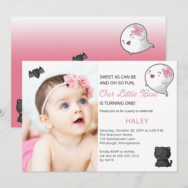 Invitation Halloween Notre Petite Fille Fantôme De Boo 1er An (Devant / Derrière)