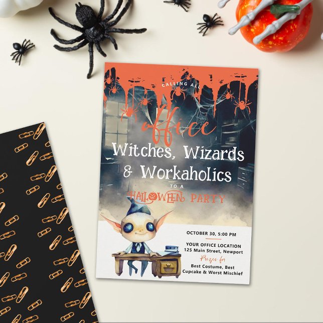 Invitation Halloween Office Party Business Corporate Ghoul (halloween office party ghoul gnome funny cute business corporate professional elegant modern black)