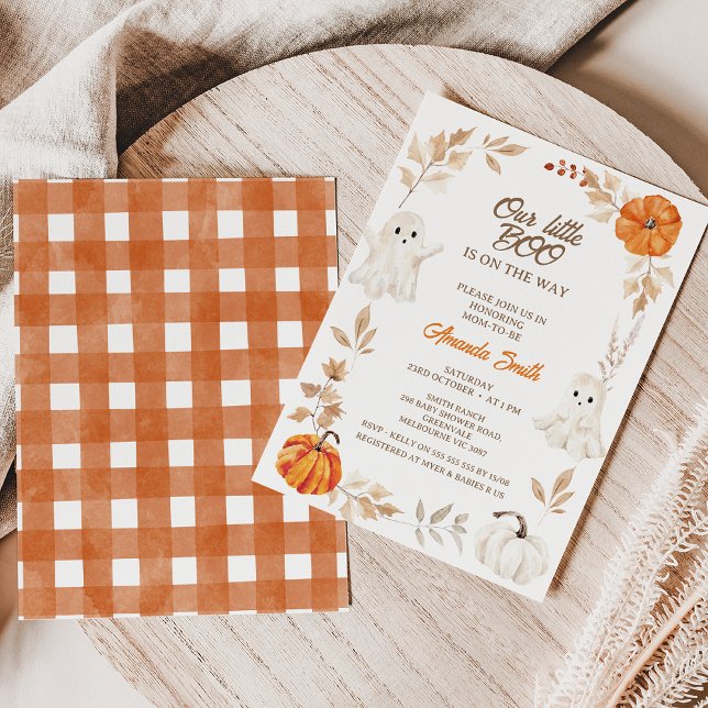 Invitation Halloween Orange Our Little Boo Baby Shower (Our Little Boo Baby Shower Invitation, Ghost Halloween Baby Shower Invitation, Orange Pumpkins)