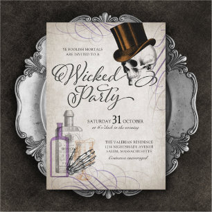 Invitation Halloween Parti Adulte Crâne Vintage