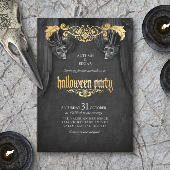 Invitation Halloween Parti Adulte Crâne Vintage (Créateur téléchargé)