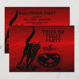 Invitation Halloween Parti mal noir Chat Citrouille rouge peu