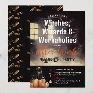 Invitation Halloween partie après-travail Noir Chat Citrouill