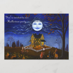Invitation Halloween, partie, invitation, sorcière, lune,