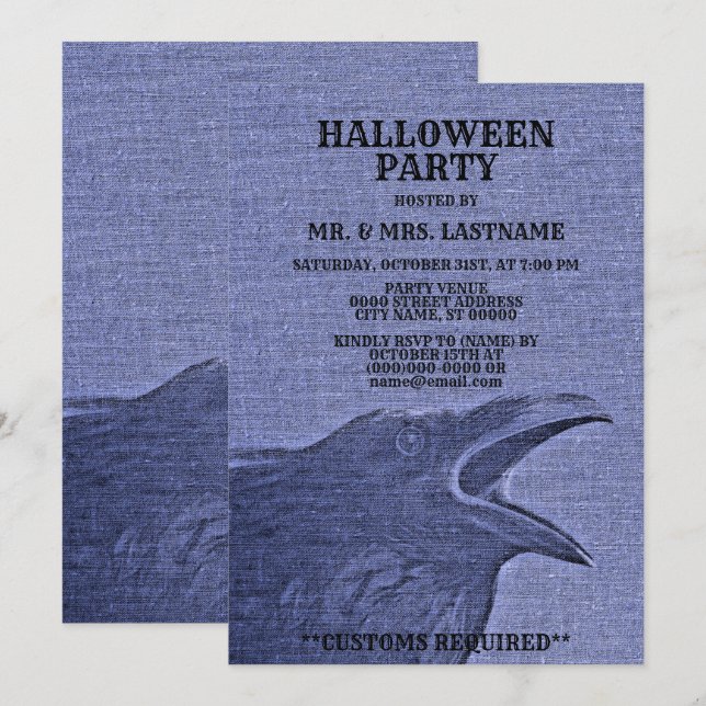 Invitation Halloween Partie Peur Craw Bleu pourpre Éffrayant (Devant / Derrière)