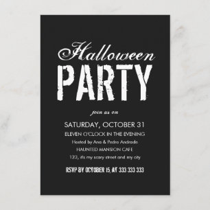 Invitation Halloween Party Black White Grunge Script adulte