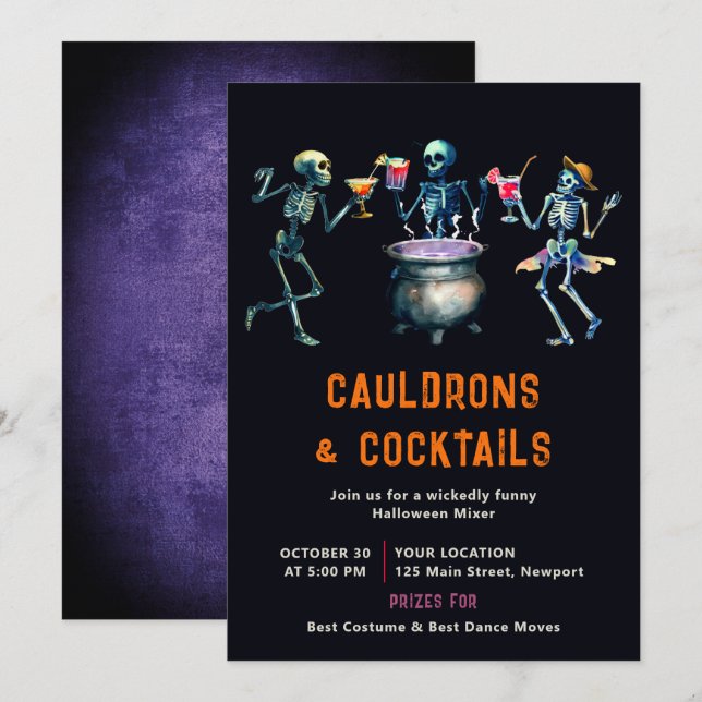 Invitation Halloween Party Cauldron Cocktail Mixer Funny Dark (Devant / Derrière)