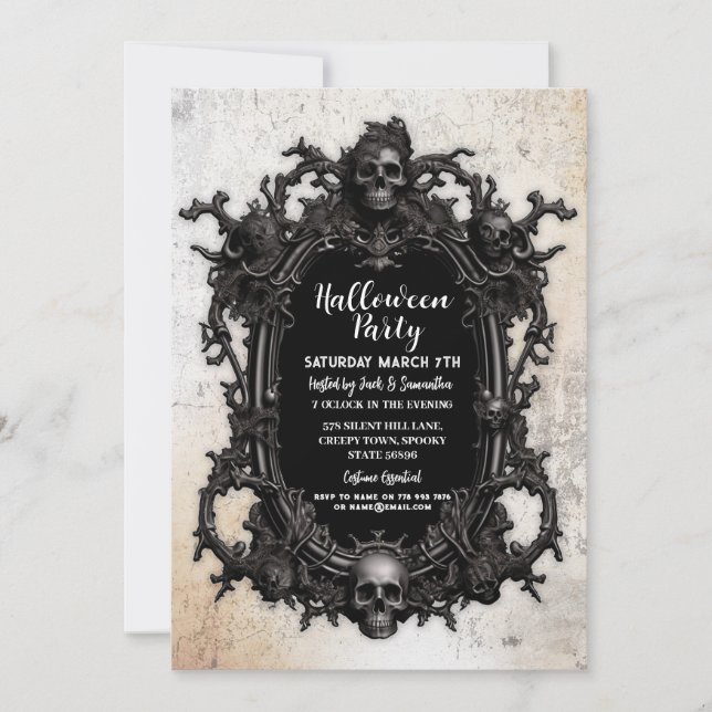 Invitation Halloween Party Crâne cadre gothique Anniversaire (Devant)