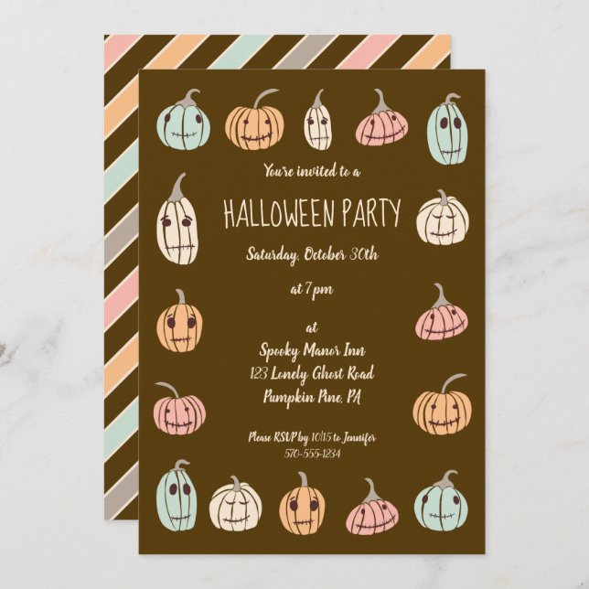 Invitation Halloween Party Cute Pastel Citrouilles (Devant / Derrière)