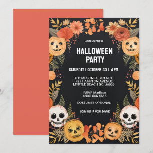 Invitation Halloween Party de crânes Citrouille éffrayants