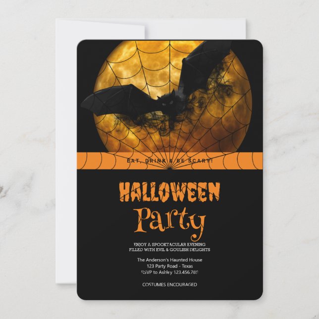 Invitation Halloween Party Gothic Bat (Devant)