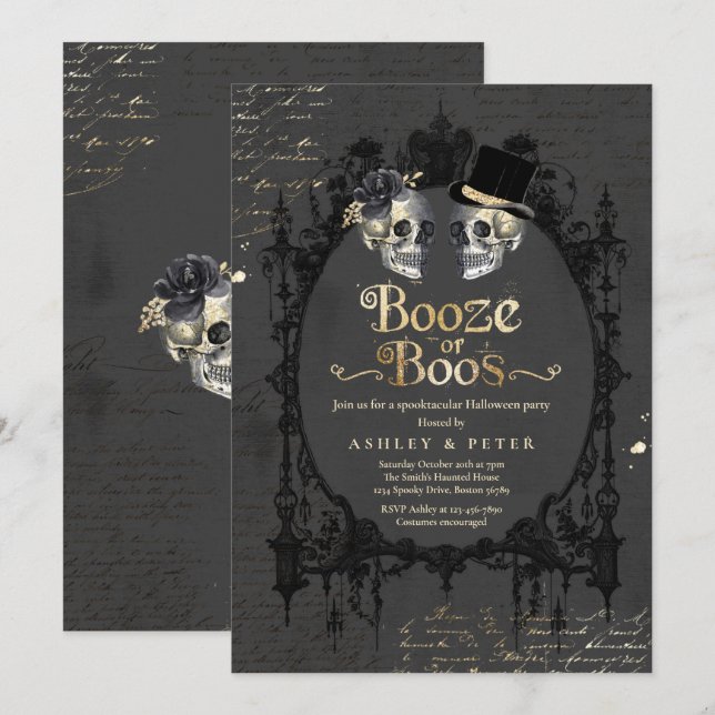 Invitation Halloween Party gothique Booze ou Boos pour adulte (Devant / Derrière)